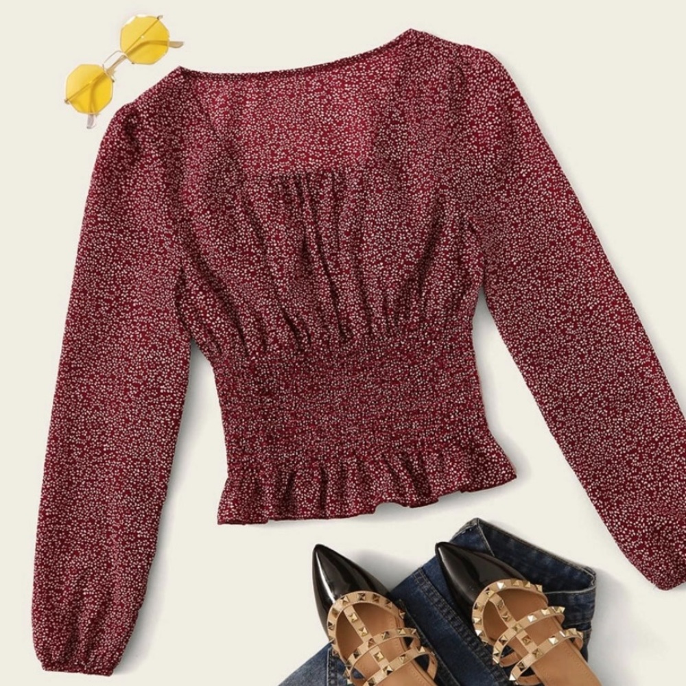 Shirred Waist Ditsy Print Blouse